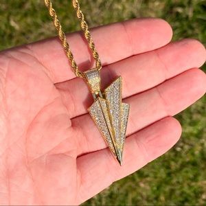 Iced Paper Airplane Pendant Gold + Chain